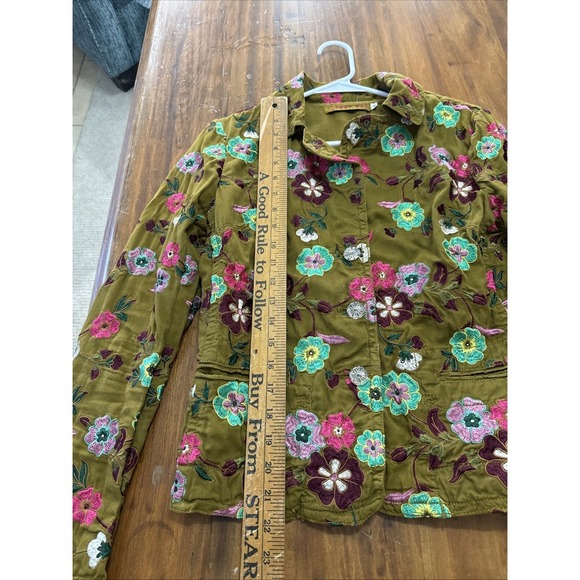 Johnny Was Women's M Embroidered Floral Blazer Jacket Olive Cotton - Picture 7 of 10